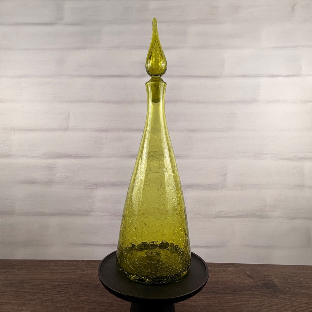 Blenko 920M Decanter Chartreuse Crackle Glass Mid Century